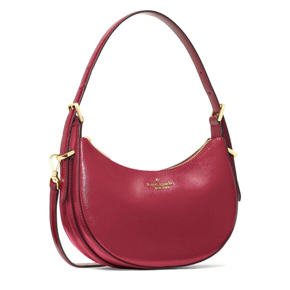 New Kate Spade Nova Textured Patent Leather Small Crescent Shoulder Bag Red Jam - Picture 1 of 4